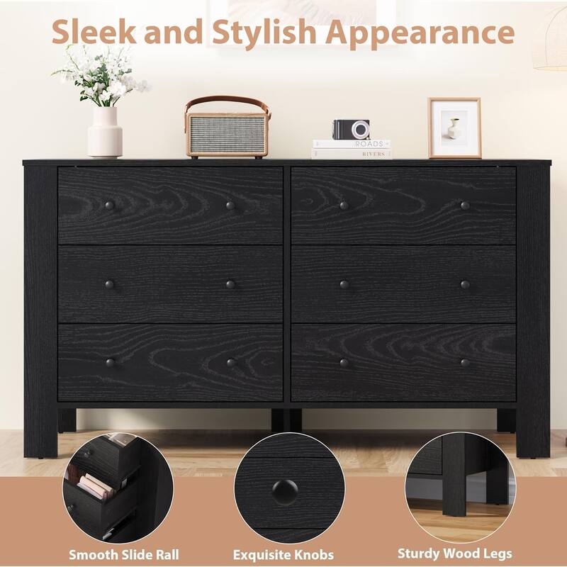 6 Drawer Dresser for Bedroom, Wide White Chest with Deep Drawers and Metal Knobs, Modern Storage for Hallway, Kids Room