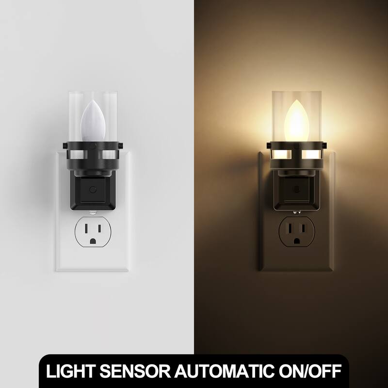 Set of 2 Retro Candle Night Light, C7 LED Filament, 3000K Warm, Dusk to Dawn Light Sensor for Hallway Bedroom Stairway