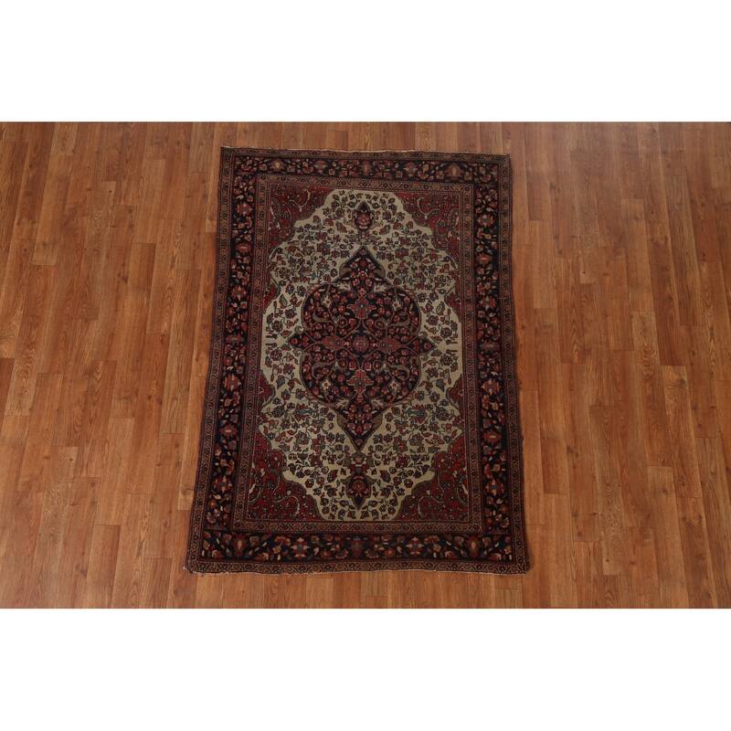 Pre-1900 Antique Sarouk Farahan Persian Rug Hand-knotted Wool Carpet - 3'6" x 5'1"