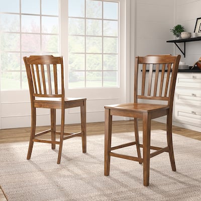 Ronda Slat Back Wood Counter Height Chairs (Set of 2)