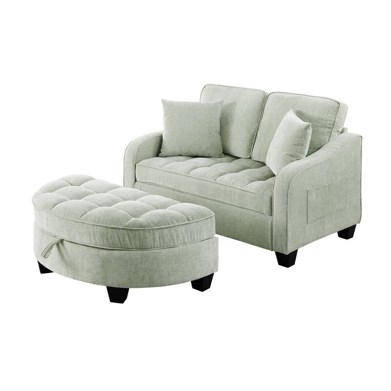 Roomfitters Two-Seater Sofa Chaise with Storage Ottoman, Irregular Armrests and Backrest, Upholstered Sofa with Pillows