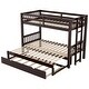 preview thumbnail 7 of 17, Twin over Pull-out Low Wood Bunk Bed Frame with High Guardrail and Wood Slats, Floor Bed Bottom Trundle, No Boxspring Required