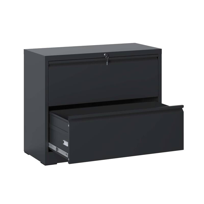 Modern Filing Cabinet Horizontal Filing Cabinet, Heavy Duty Filing Cabinet with silent slides and locks, for home office, Black