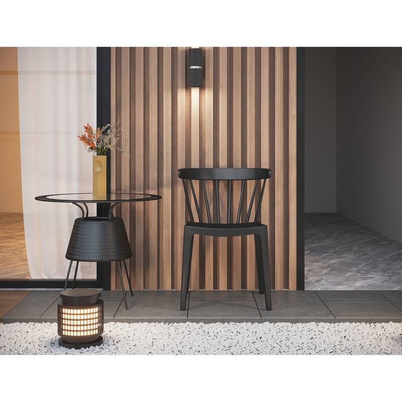 Set of 2 Stackable Modern Plastic Low Back Windsor Dining Chairs With Spindle Back For Kitchen Indoor Outdoor Patio Office