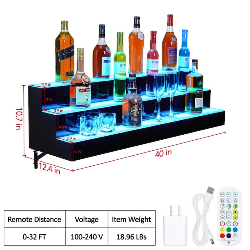 3-Step Wall Mounted LED Lighted Liquor Bottle Display Shelf