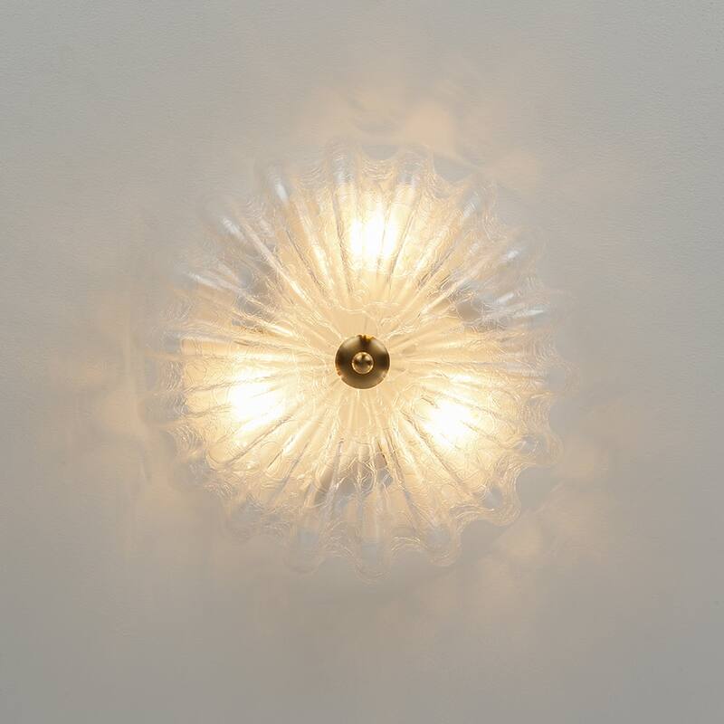 French Textured Frosted White Glass Scalloped Round Ceiling Light