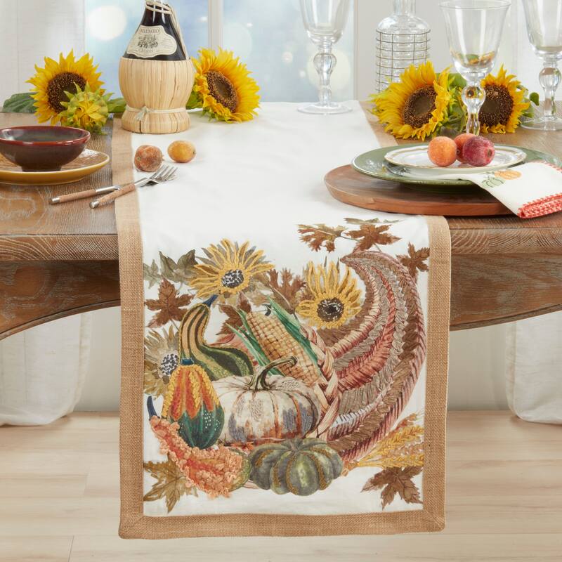 Embroidered Cornucopia Table Runner - 16"x72"
