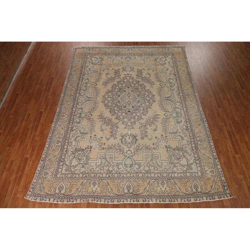 Geometric Tabriz Persian Vintage Area Rug Handmade Wool Carpet - 9'7" x 12'9"