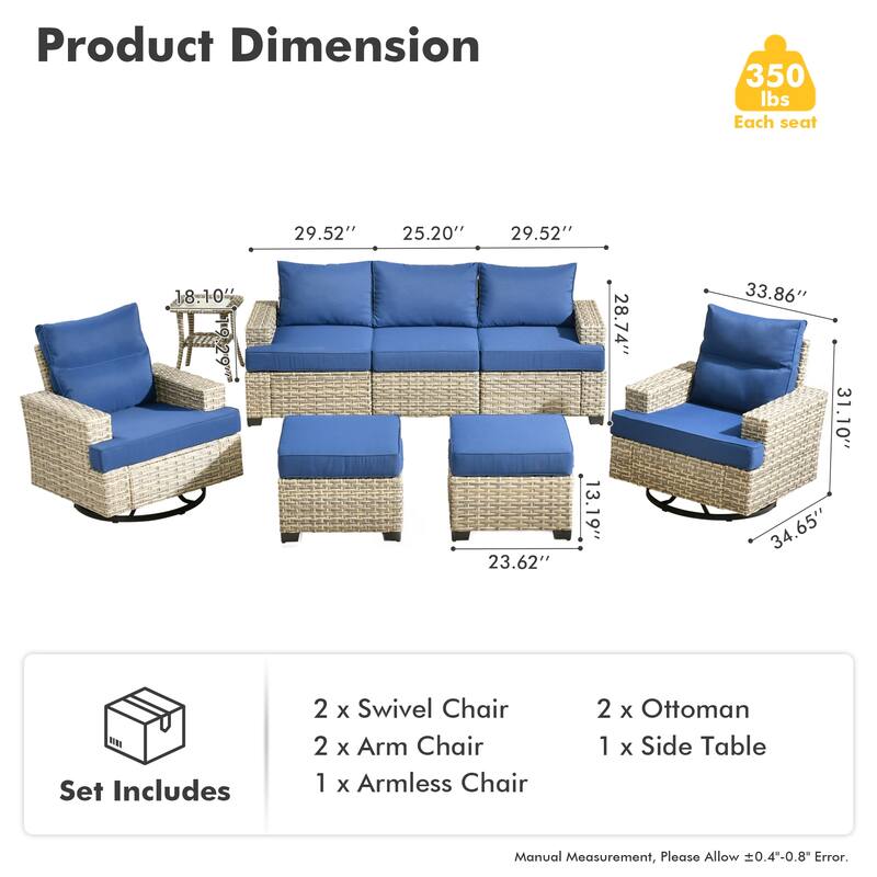 HOOOWOOO 8-piece Wicker Patio Furniture Swivel Chair Set