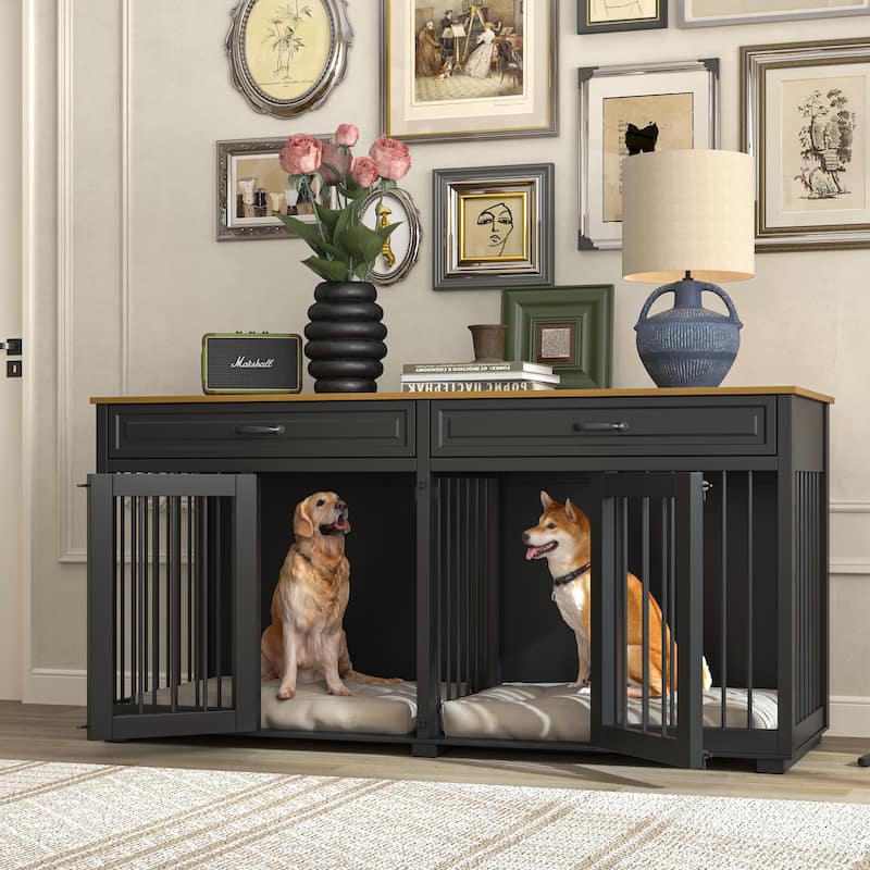 Furniture Style Dog Crate, 64.5 Inch Wooden Large Dog Kennel