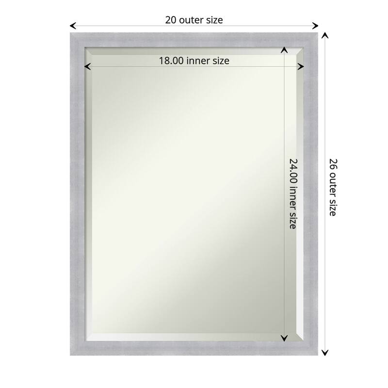 Beveled Bathroom Wall Mirror - Grace Brushed Narrow Frame - Outer Size: 20 x 26 in - Grace Brushed Nickel Narrow