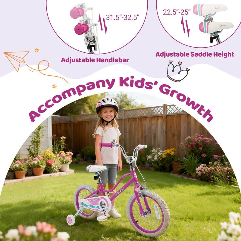 Costway 12”/14”/16”/18” Kids Bicycle with Dual Brake System Adjustable