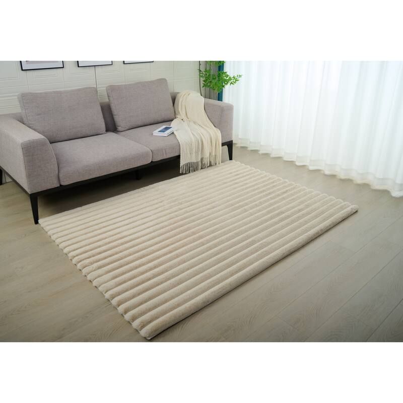 Madrid Collection Ultra Soft Ribbed Faux Fur Area Rug