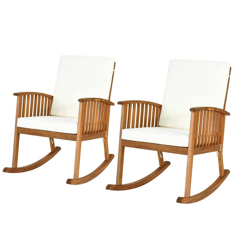 Gymax 2PCS Patio Wooden Rocking Chair Lawn Garden Outdoor w/ Armrest