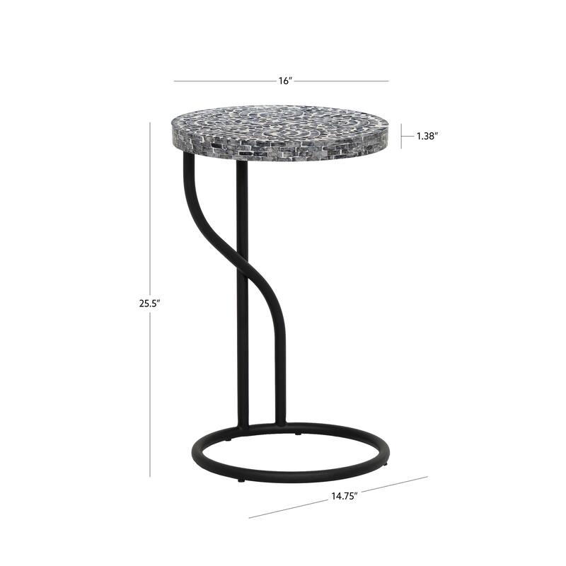 Padget Black Capiz Round Metal Side Table
