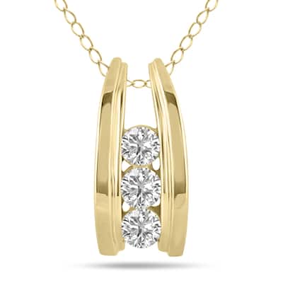 Marquee 1/2 CTW Three Stone Lab Grown Diamond Ladder Pendant in 10K Yellow Gold