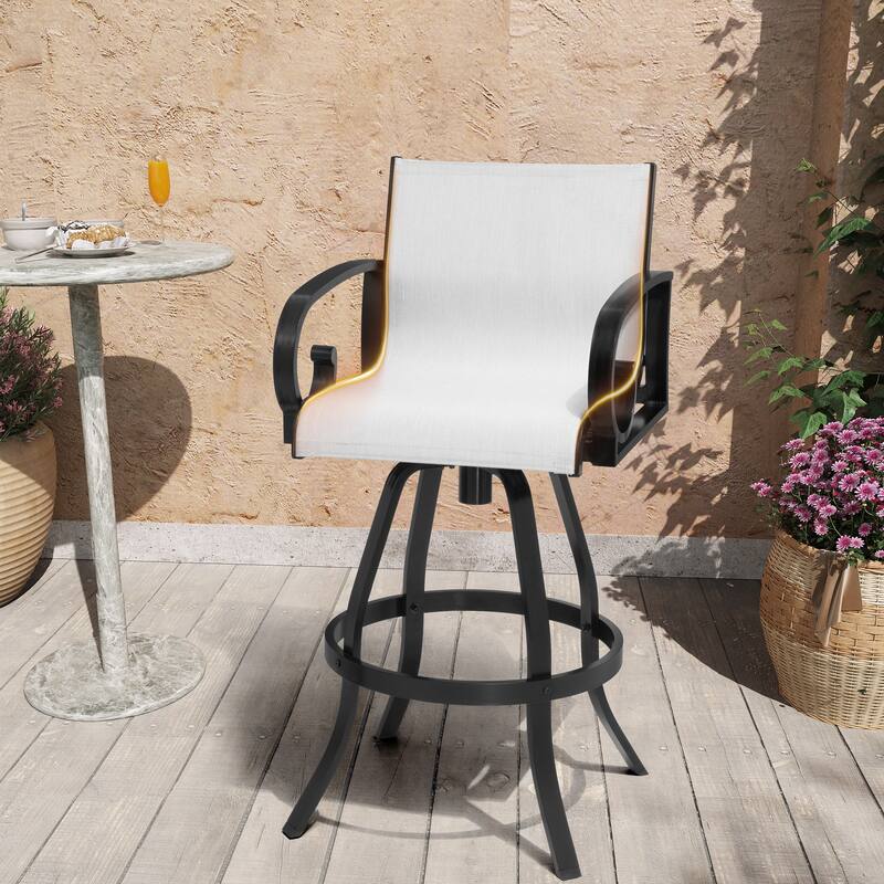 VredHom Outdoor Patio Bar Stools Swivel Bar Chair Sunbrella Textilene Sling - 20.1 in W x 44.3 in H
