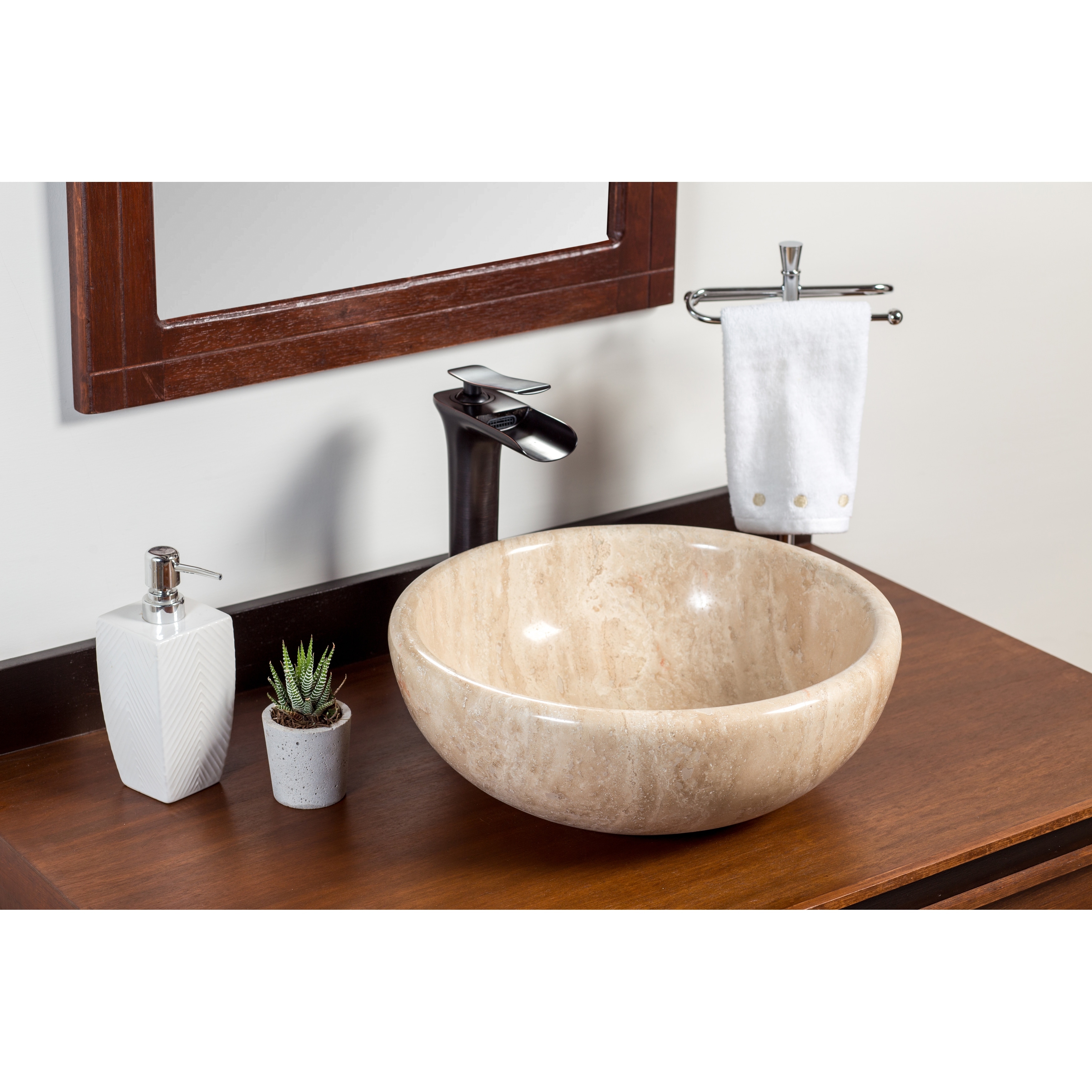 Light Travertine Polished Wash Basin Bowl Sink Natural Stone