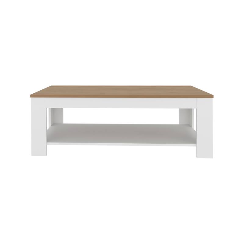 Modern Coffee Table with Shelf Two Tone Finish Compact Living Room Design