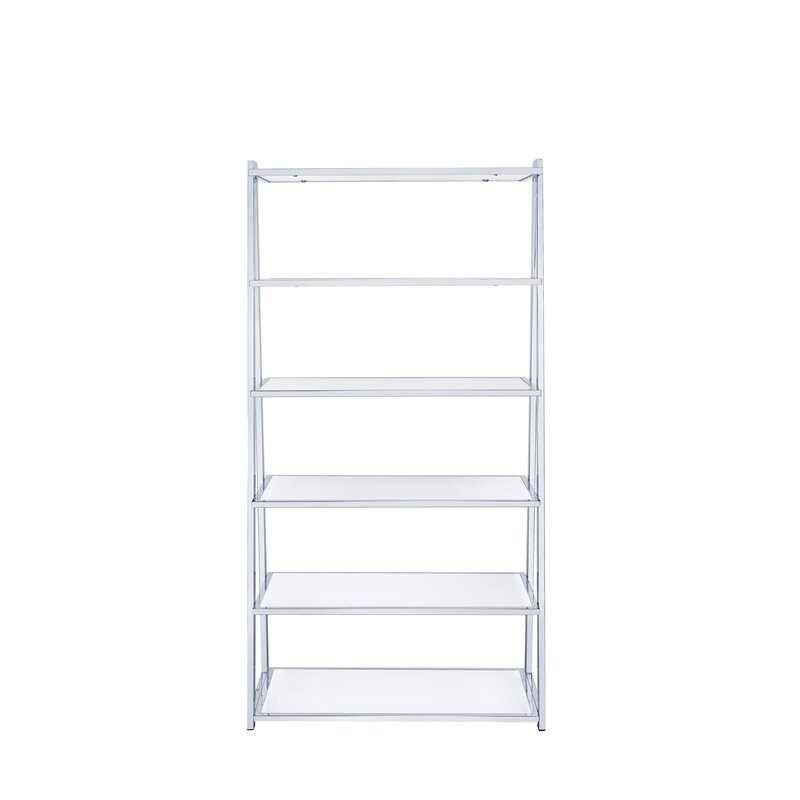 6 Tiers Sloped Bookcase Trapezoidal Wooden Bookshelf with Chrome