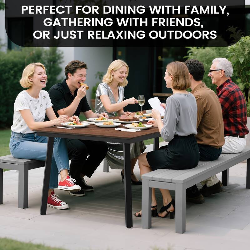 Crestlive Products Outdoor Rectangle Patio Dining Table with Umbrella Hole