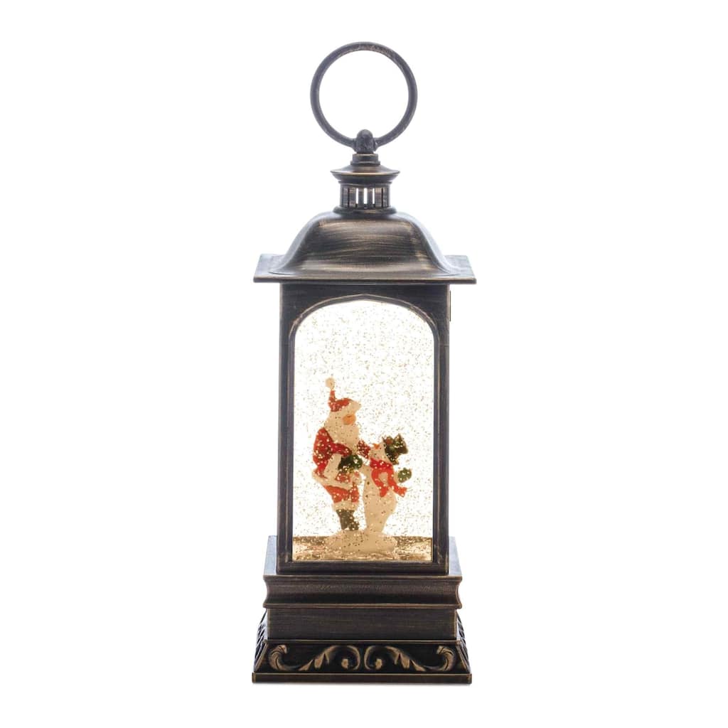 10.5" LED Lighted Santa with Snowman Christmas Snow Globe Lantern