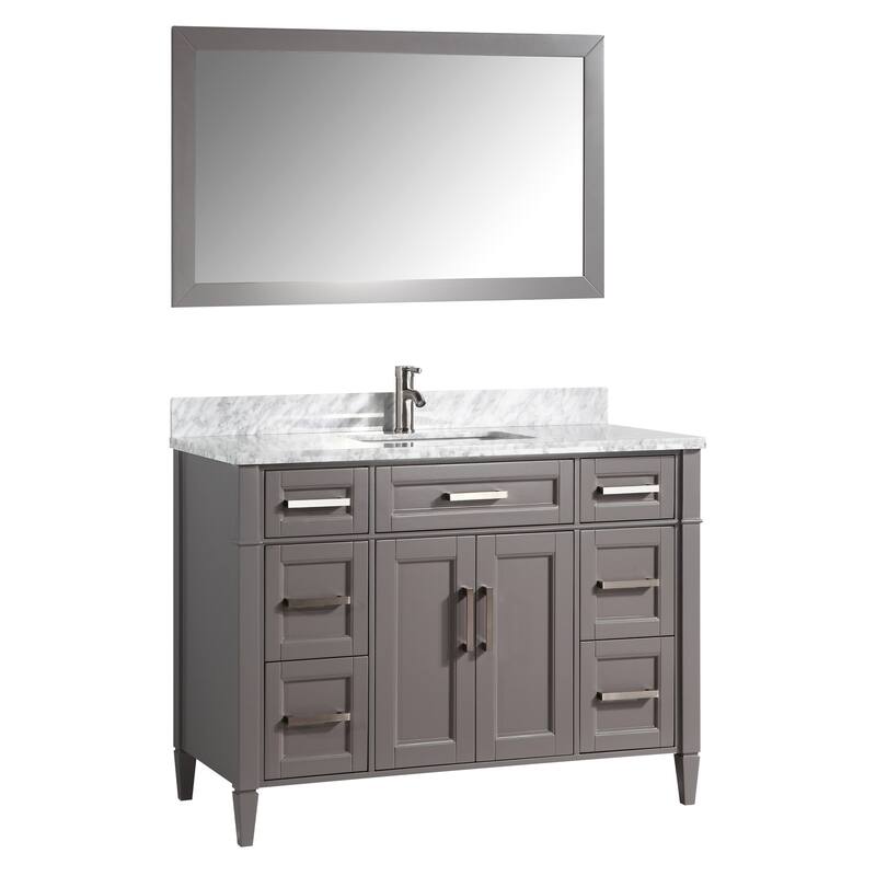 Vanity Art 60-Inch Single Sink Bathroom Vanity Set Carrara Marble Stone Top 7 Drawers 1 Shelf Undermount Sink with Free Mirror