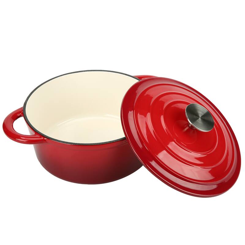 Enameled Cast Iron Dutch Oven with Self Basting Lid Cookware Pot 4.5QT - Red