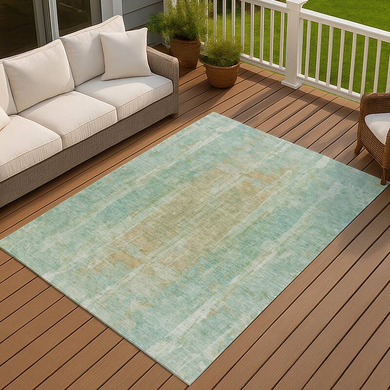 Machine Washable Indoor/ Outdoor Vintage Ombre Chantille Rug - Teal - 3' x 5'