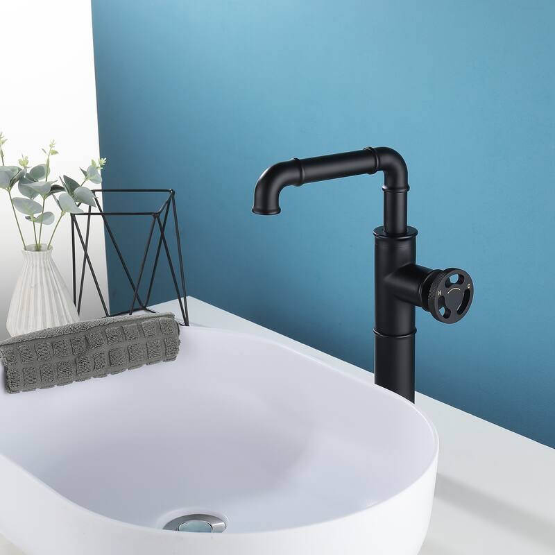 Industrial-style Bathroom Vessel Faucet Single Hole Black with Premium Single Handle
