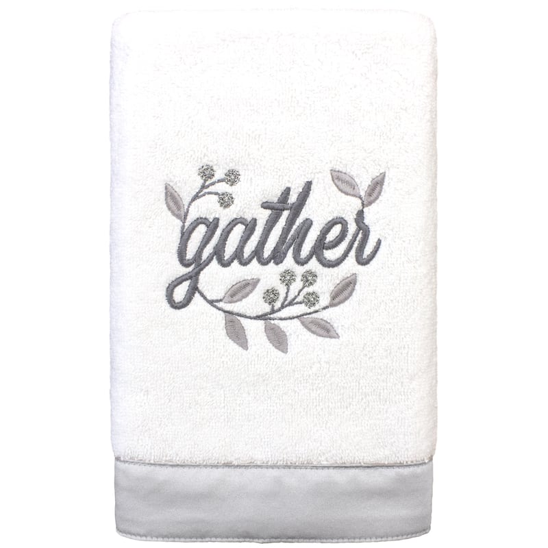 Authentic Hotel and Spa Gather - Embroidered Luxury 100% Turkish Cotton Hand Towel - White