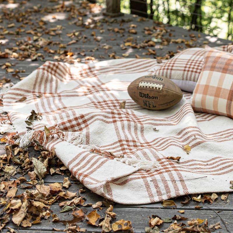 Foreside Home & Garden Plaid Outdoor Picnic Blanket Rust Polyester