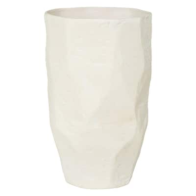 Handmade Carved Ceramic Tabletop Vase - 10.5" - White