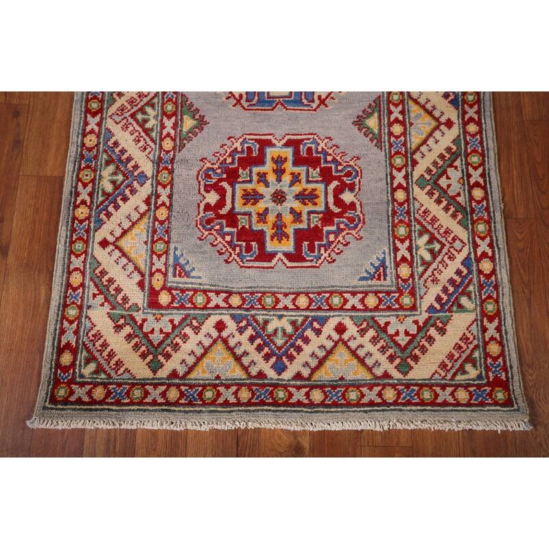 Geometric Kazak Runner Rug Handmade Wool Carpet - 2'7" x 19'4"