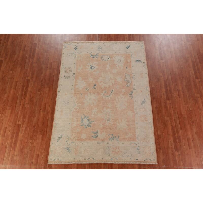 Hand Knotted Oriental 100% Wool Carpet Transitional All-Over Oranges & Rust Oushak Area Rug - 8' 11'' X 6' 0''