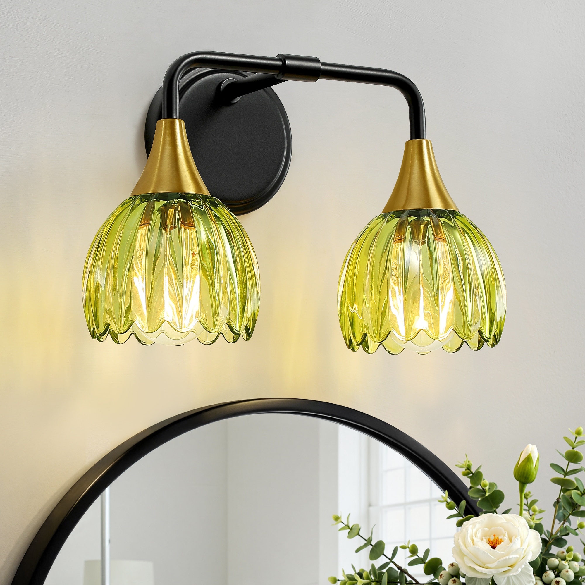 21" Modern Bathroom Vanity Light with Green Petal Glass Shades