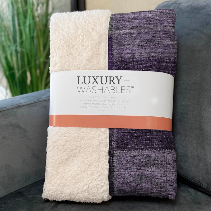 Premium Machine Washable Vintage Patchwork Sherpa Throw Blanket