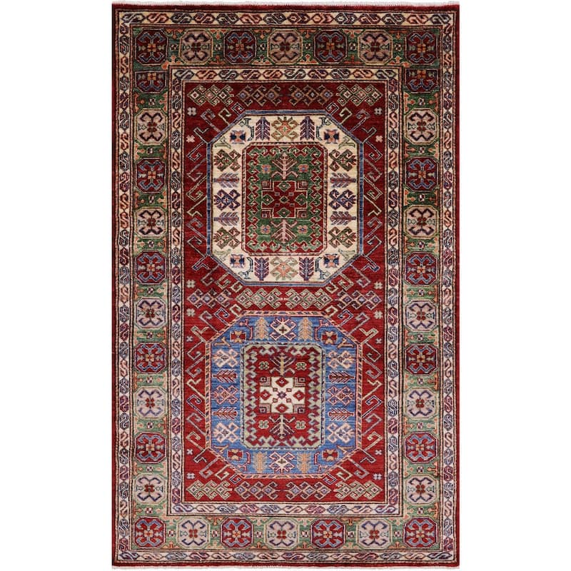Golden Nile Red Super Kazak Handmade Wool Rug - 3' 11" X 6' 2"