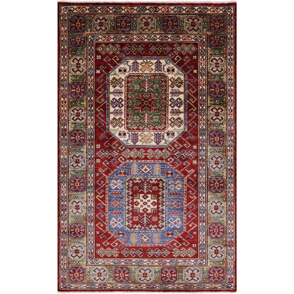 Golden Nile Red Super Kazak Handmade Wool Rug - 3' 11" X 6' 2"