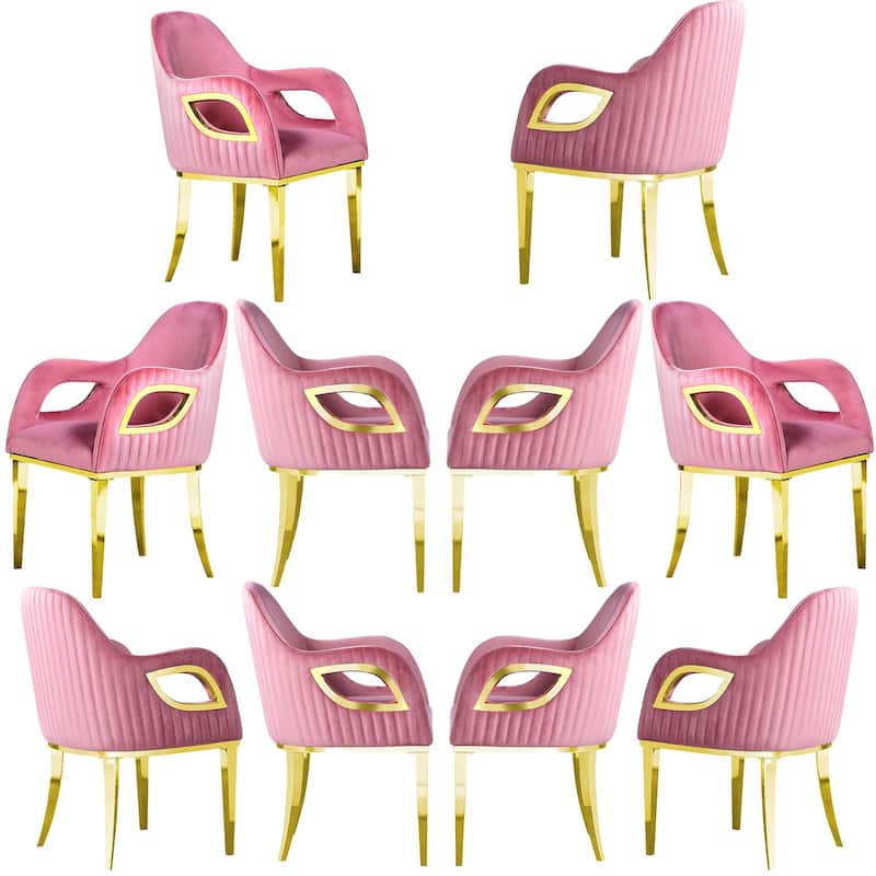 Luxury Pink Velvet Dining Armchair with Polished Gold Legs