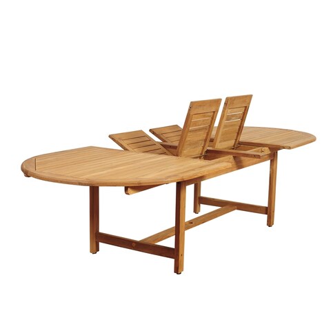 Amazonia Brown Oval Teak Wood Outdoor Dining Table with Extension - 87 in. L x 47 in. W x 29 in. H