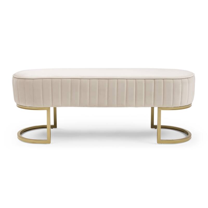 Velvet Oval Upholstered Bench with Golden Metal Legs ,48" Modern Storage Ottoman Bench