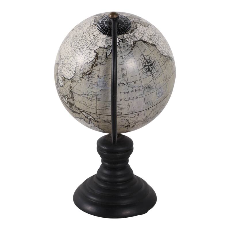 Wood Globe Classic Desk on Stand World Map Design - 7" Green/Black - 7.0"
