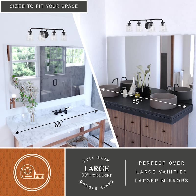 Toledo Black Industrial Farmhouse Clear Glass Vanity Fixture