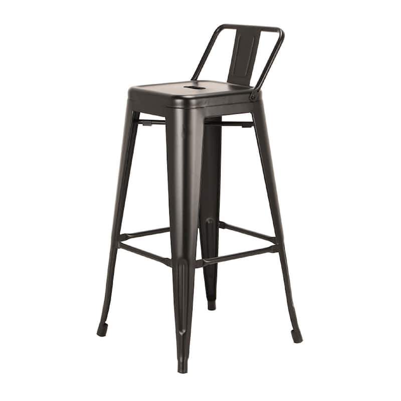 HomeRoots Set of Four 26" Black Steel and Metal Low Back Counter Height Bar Chairs