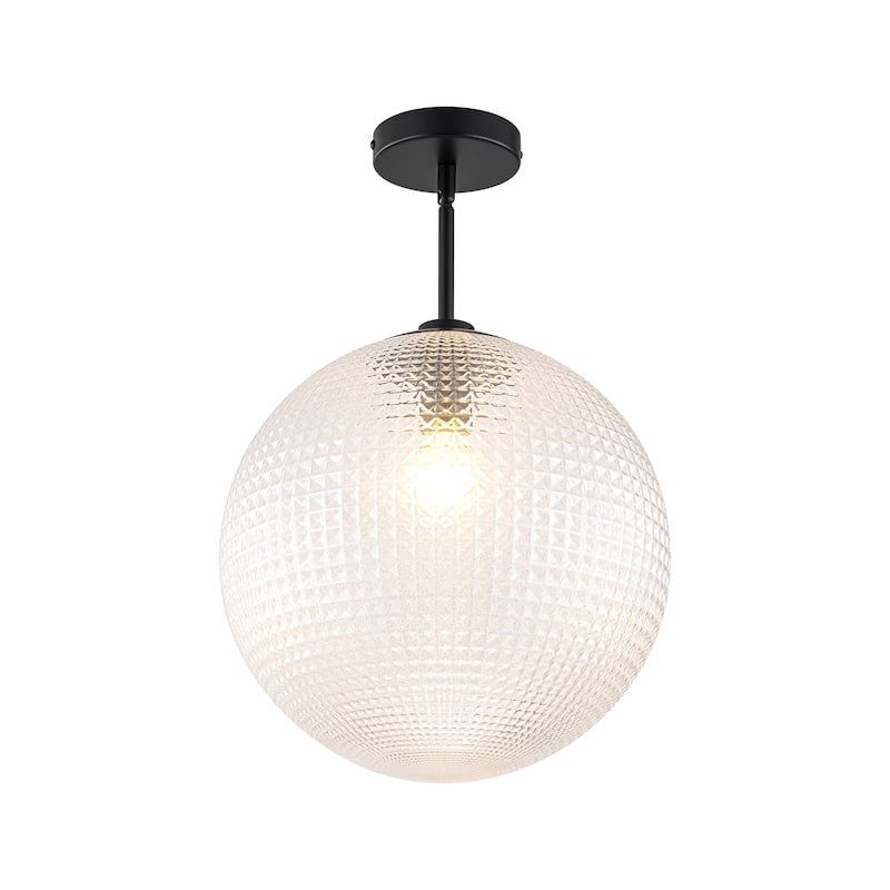 1-Light Modern Black/Gold Grid Textured Glass Pendant Kitchen Island Lights