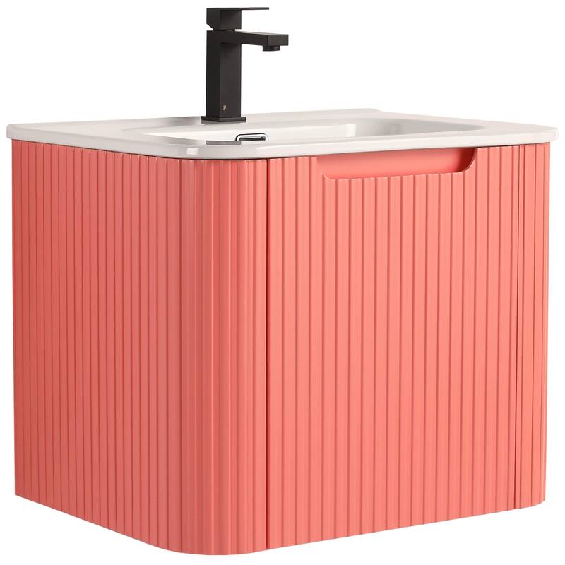 Caskvalley Modern Bathroom Vanity with Straight Fluted Design - Sink Included - 24" - Coral Pink