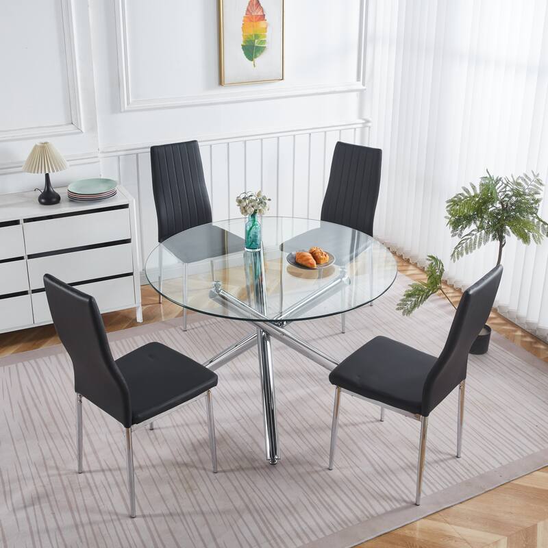 5 Pieces Dining Set, Table Metal Leg Mid-Century Dining Table and Chair