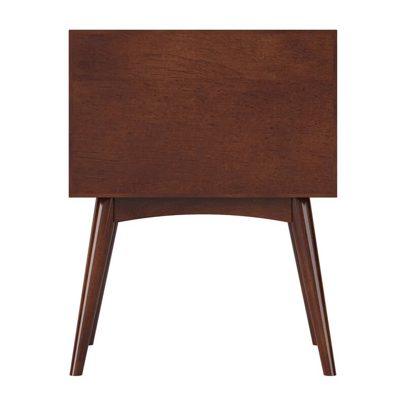 Walnut Solid Wood 2-Drawer Nightstand with Tapered Legs, Sleek Black Handles and Mid-Century Modern Design