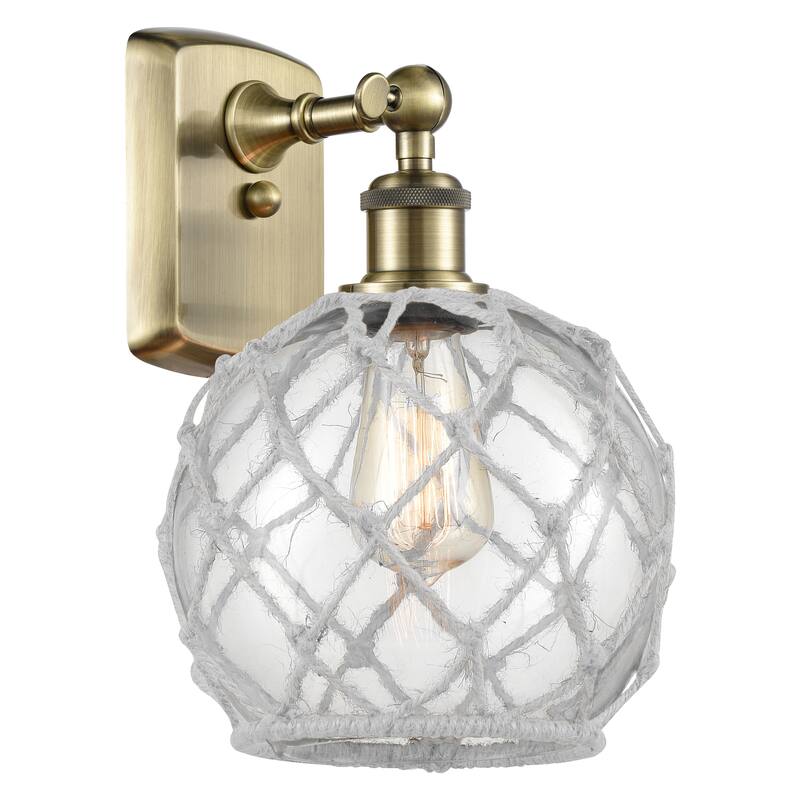 Innovations Lighting Endless Possibilities Ballston - Farmhouse Rope - 1 Light 8" Sconce - Bulb Not Included - Antique Brass/Clear Glass with White Rope